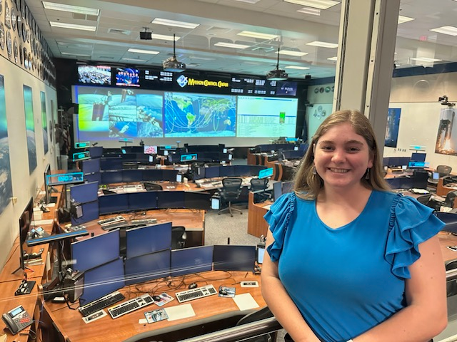 Audrey Helbert in the viewing room of Flight Control Room 1 in Houston, Texas.